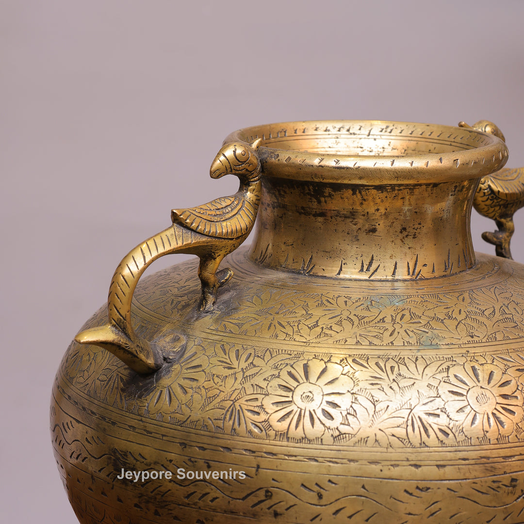 Handcrafted Vintage Brass Peacock Handle Pot