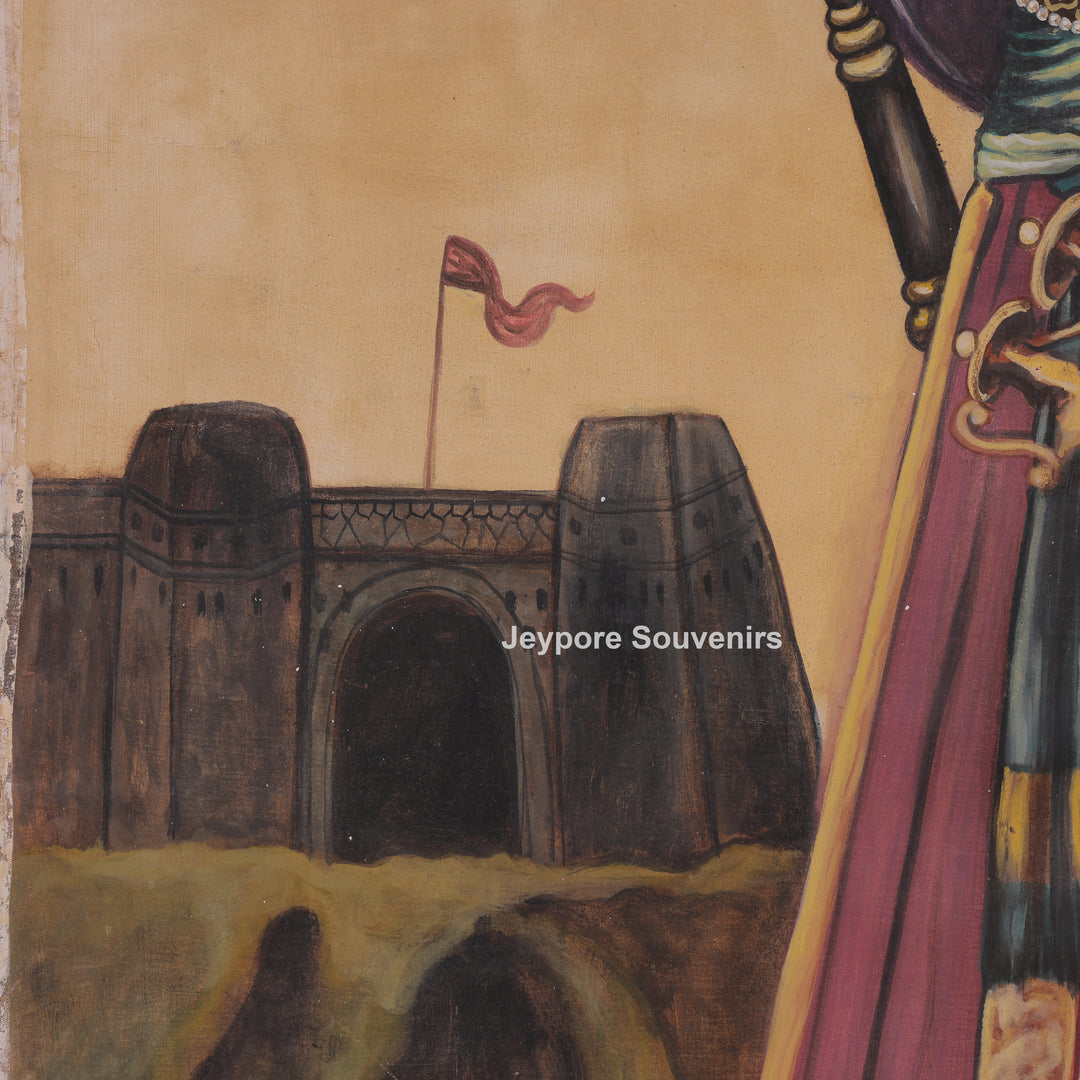 Maharana Pratap Standing Canvas Painting with Spear and Sword