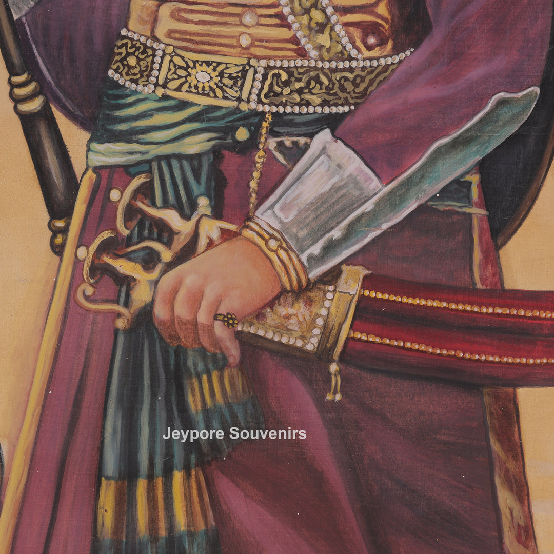Maharana Pratap Standing Canvas Painting with Spear and Sword