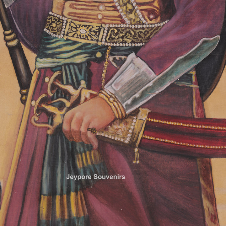 Maharana Pratap Standing Canvas Painting with Spear and Sword