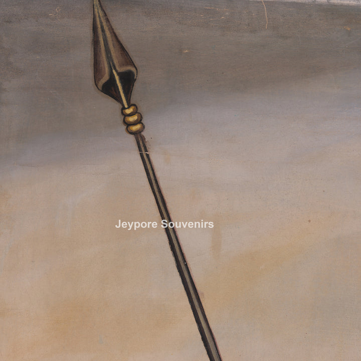 Maharana Pratap Standing Canvas Painting with Spear and Sword