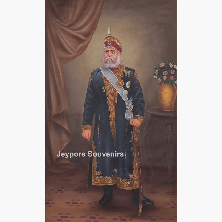 Maharaja Dahir Sen Hand-Painted Canvas Painting with Sword