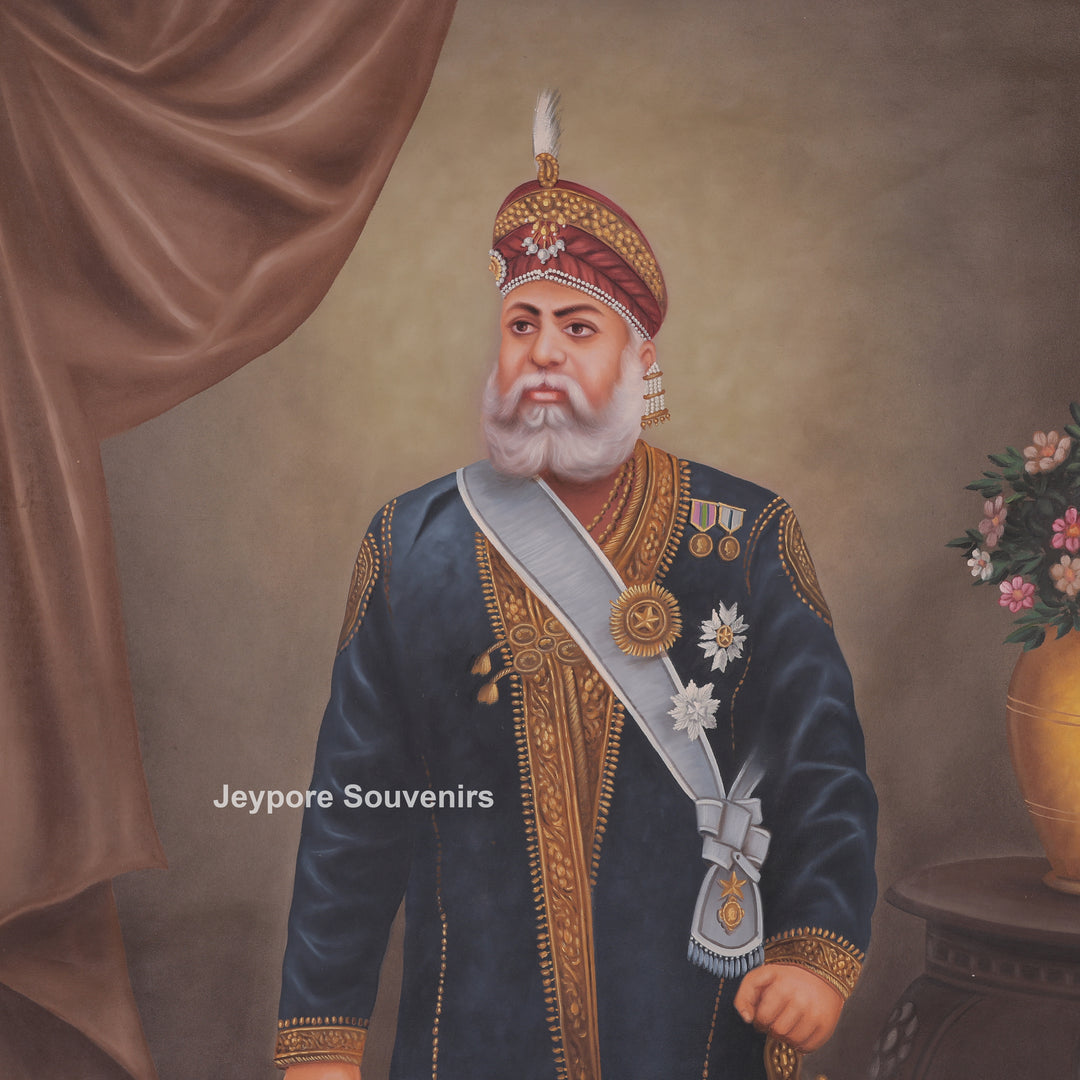 Maharaja Dahir Sen Hand-Painted Canvas Painting with Sword