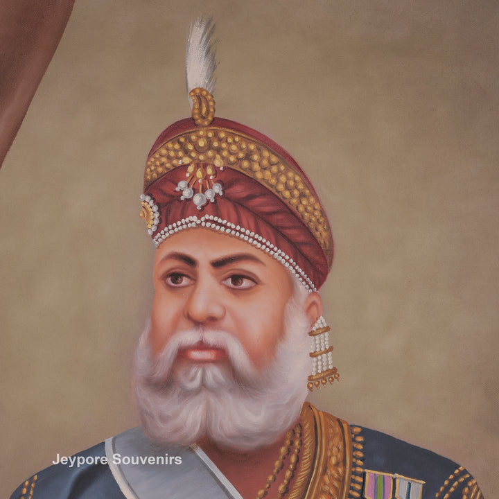 Maharaja Dahir Sen Hand-Painted Canvas Painting with Sword