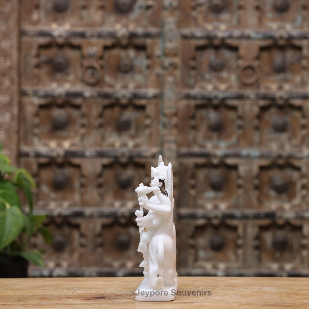 7" Pure White Marble Maa Durga Statue on Lion