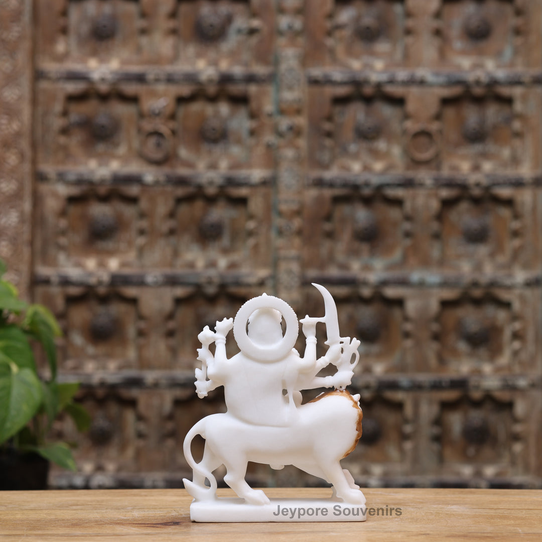 9" Pure White Marble Maa Durga Statue on Lion