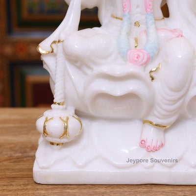 15" Premium White Marble Lord Lakshmi And Vishnu Seated Idol Set with Real Gold Work