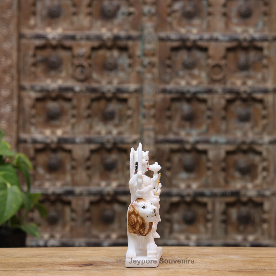 7" Pure White Marble Maa Durga Statue on Lion