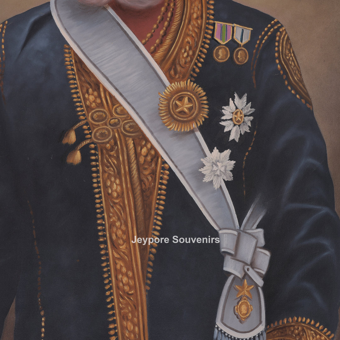 Maharaja Dahir Sen Hand-Painted Canvas Painting with Sword