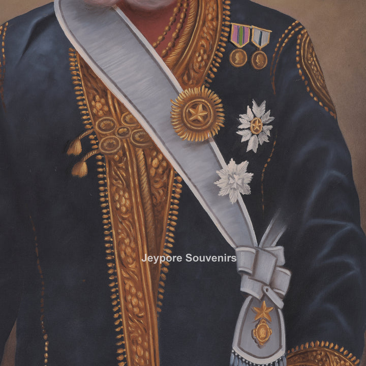 Maharaja Dahir Sen Hand-Painted Canvas Painting with Sword