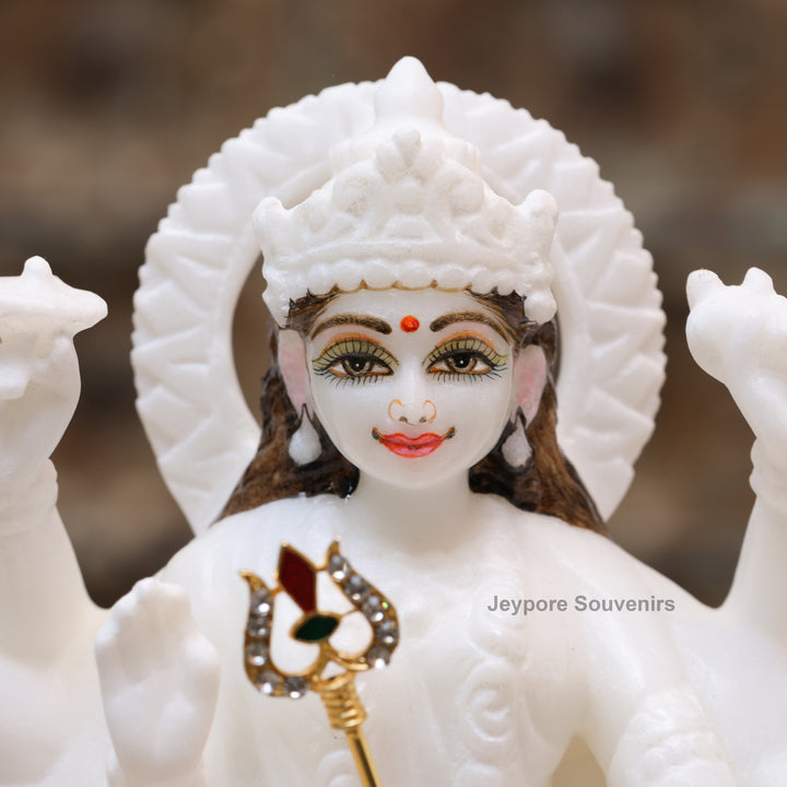 7" Pure White Marble Maa Durga Statue on Lion