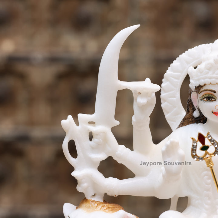 9" Pure White Marble Maa Durga Statue on Lion