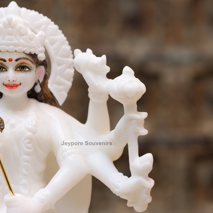 7" Pure White Marble Maa Durga Statue on Lion