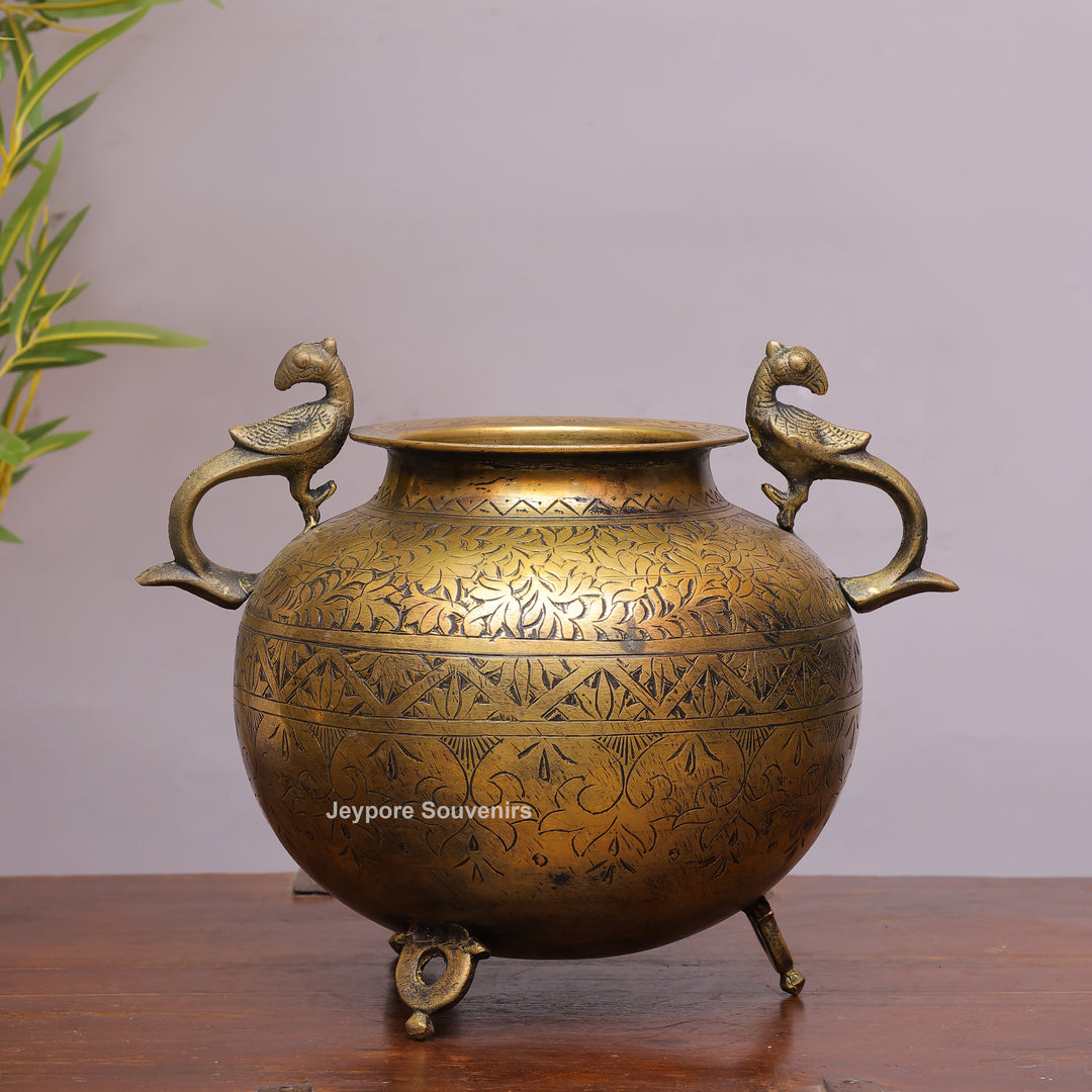 Brass Peacock Handle Decorative Pot for Luxury Home Décor