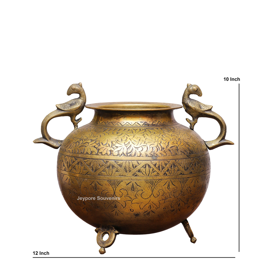 Brass Peacock Handle Decorative Pot for Luxury Home Décor