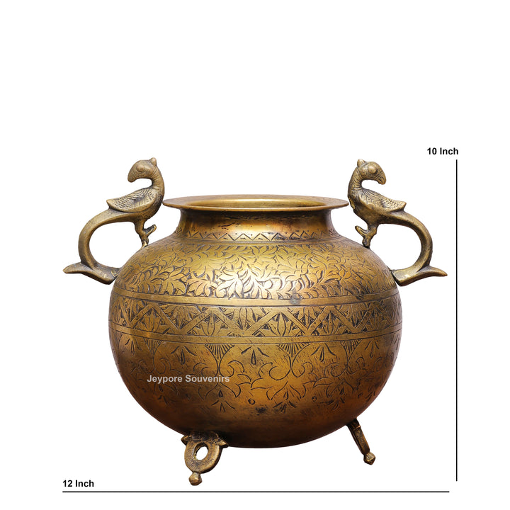 Brass Peacock Handle Decorative Pot for Luxury Home Décor