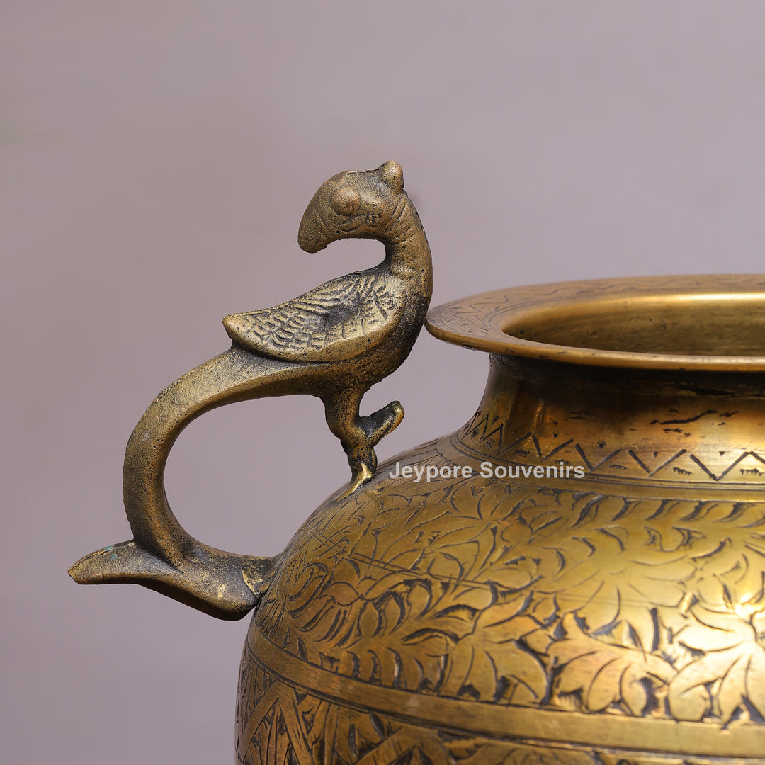 Brass Peacock Handle Decorative Pot for Luxury Home Décor