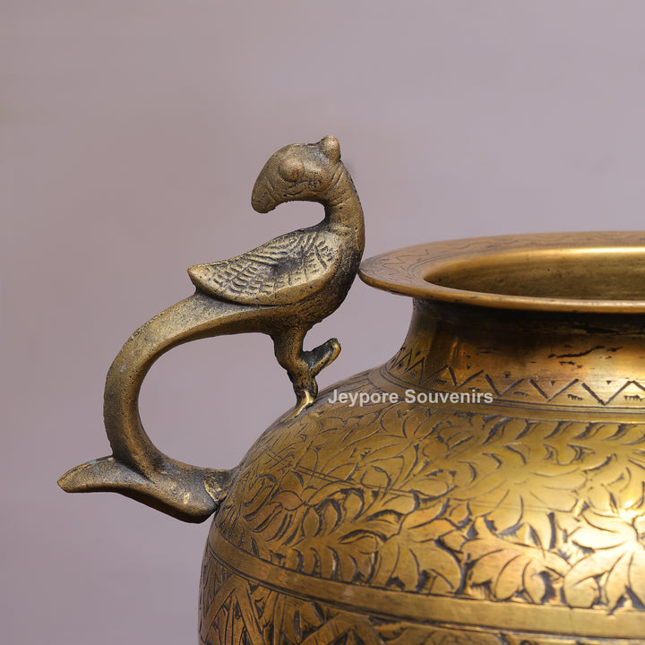 Brass Peacock Handle Decorative Pot for Luxury Home Décor