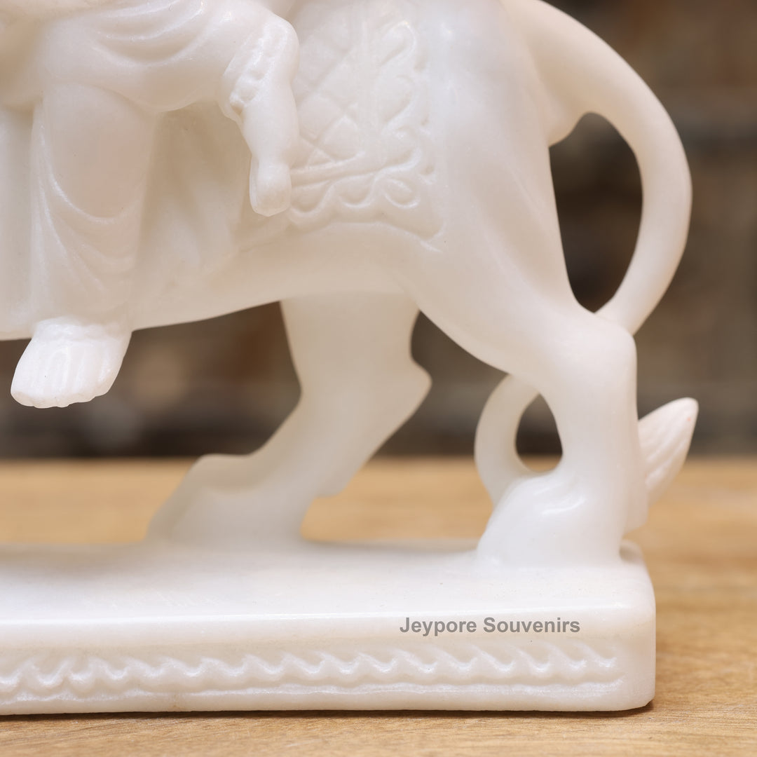 7" Pure White Marble Maa Durga Statue on Lion