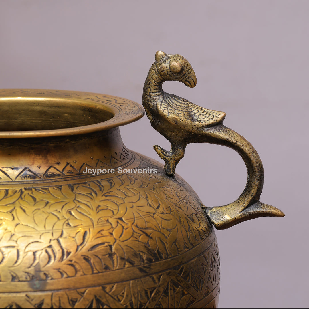 Brass Peacock Handle Decorative Pot for Luxury Home Décor