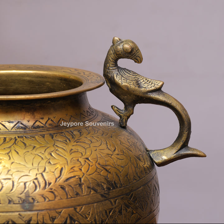 Brass Peacock Handle Decorative Pot for Luxury Home Décor
