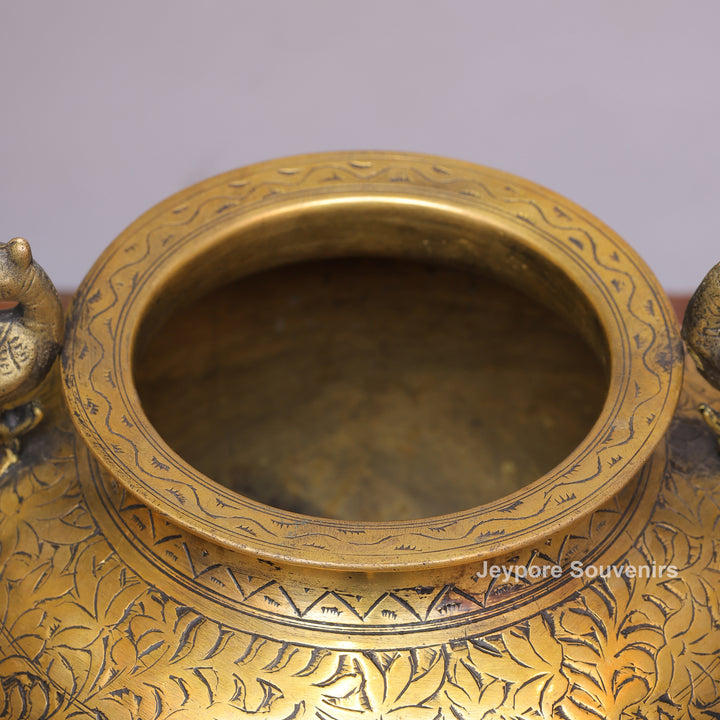 Brass Peacock Handle Decorative Pot for Luxury Home Décor
