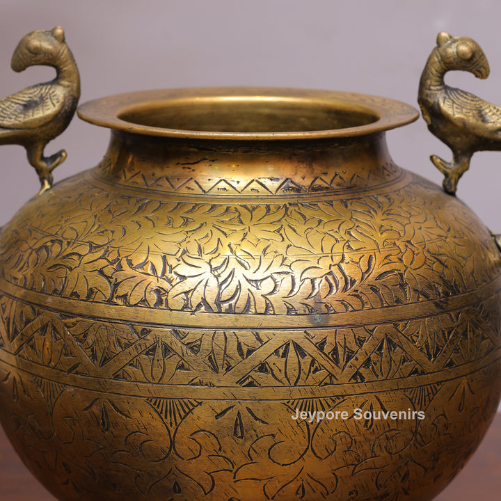 Brass Peacock Handle Decorative Pot for Luxury Home Décor