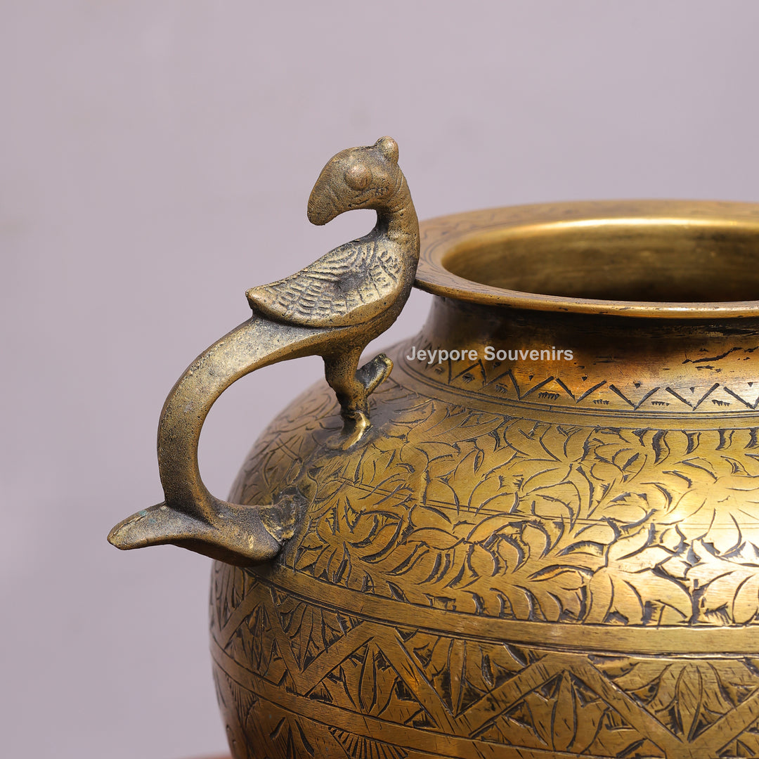 Brass Peacock Handle Decorative Pot for Luxury Home Décor