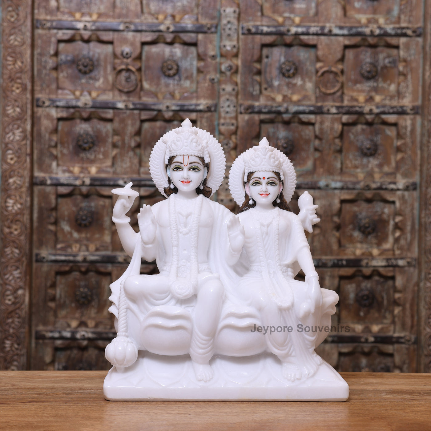 18" Pure White Marble Handcrafted Lakshmi-Narayan Seated Idol Set
