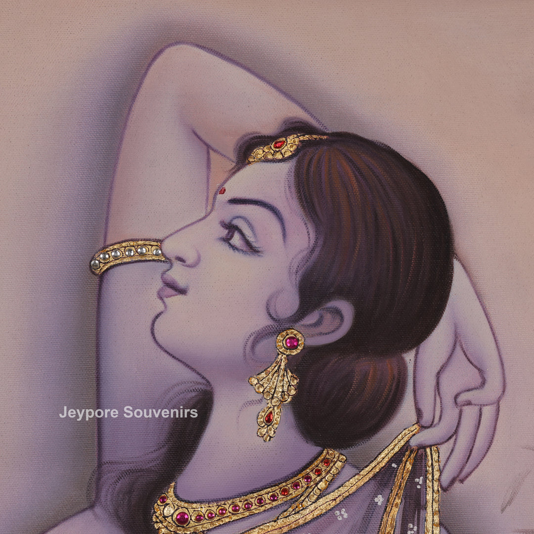 Indian Beauty in Sheer Saree Canvas Painting Standing by Water