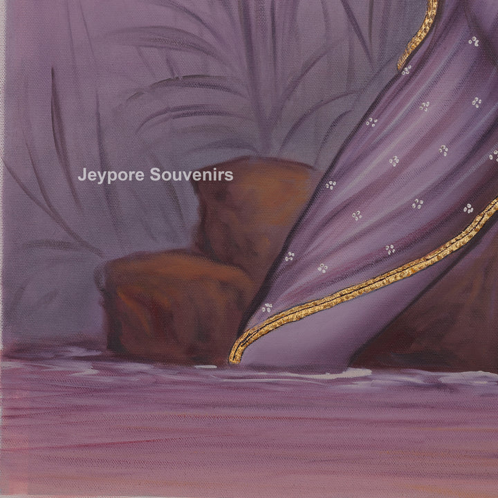 Indian Beauty in Sheer Saree Canvas Painting Standing by Water