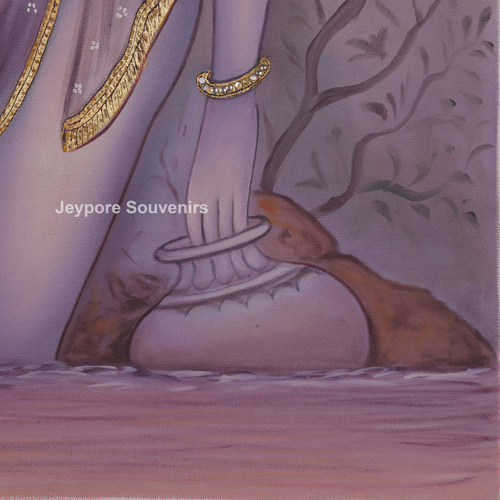 Indian Beauty in Sheer Saree Canvas Painting Standing by Water