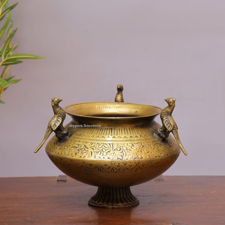 Handcrafted Brass Peacock Handle Decorative Planter – for Home Decor