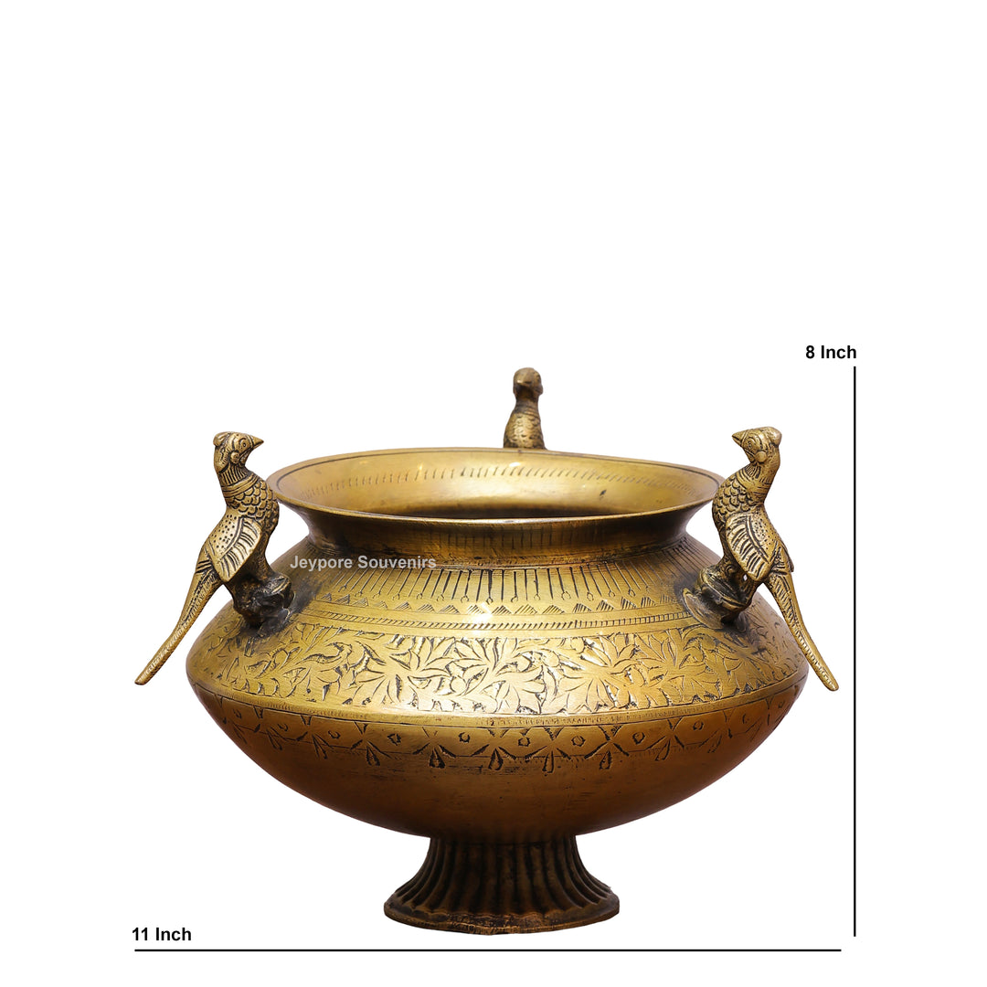 Handcrafted Brass Peacock Handle Decorative Planter – for Home Decor