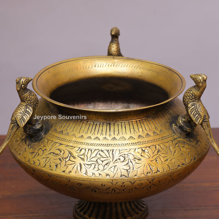 Handcrafted Brass Peacock Handle Decorative Planter – for Home Decor