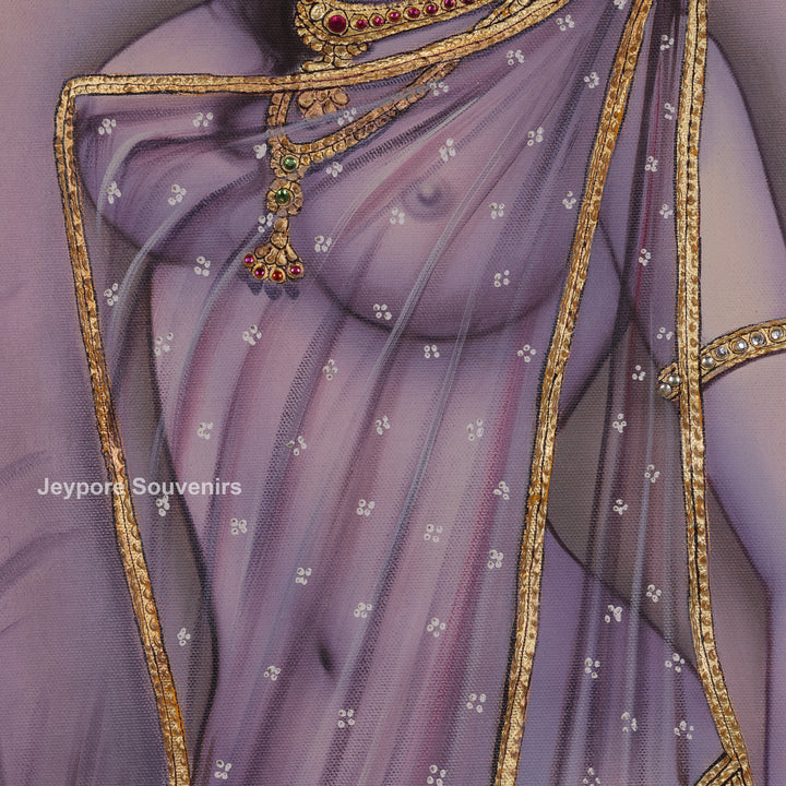 Indian Beauty in Sheer Saree Canvas Painting Standing by Water