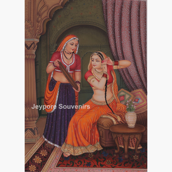 Shringara of the Princess – Royal Rajasthani Miniature Canvas Painting