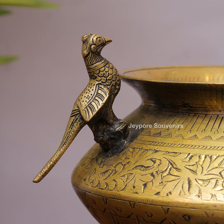 Handcrafted Brass Peacock Handle Decorative Planter – for Home Decor