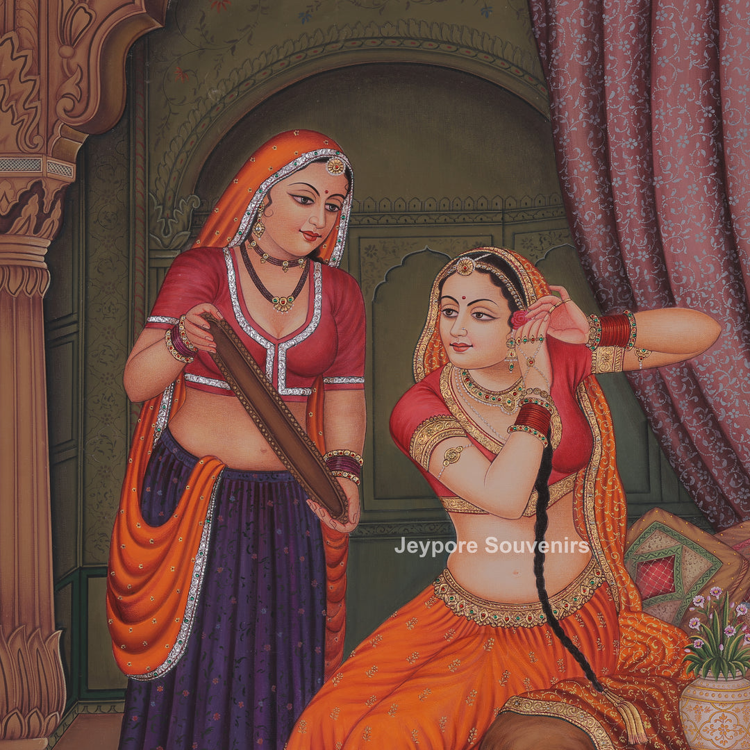 Shringara of the Princess – Royal Rajasthani Miniature Canvas Painting