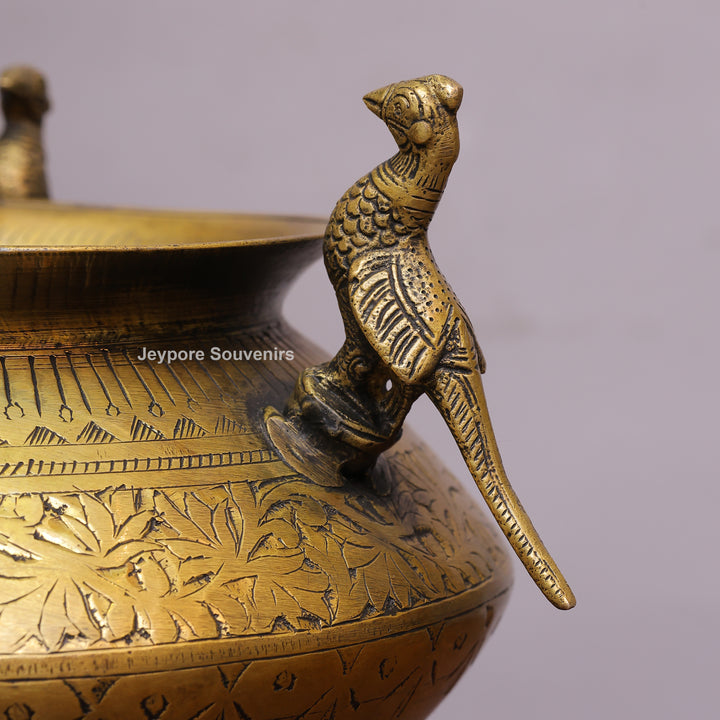 Handcrafted Brass Peacock Handle Decorative Planter – for Home Decor