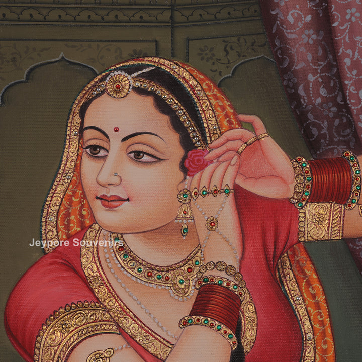 Shringara of the Princess – Royal Rajasthani Miniature Canvas Painting
