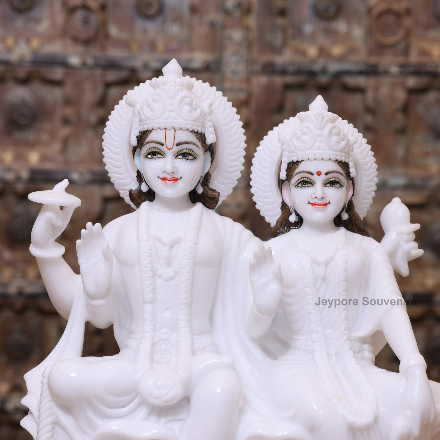 18" Pure White Marble Handcrafted Lakshmi-Narayan Seated Idol Set