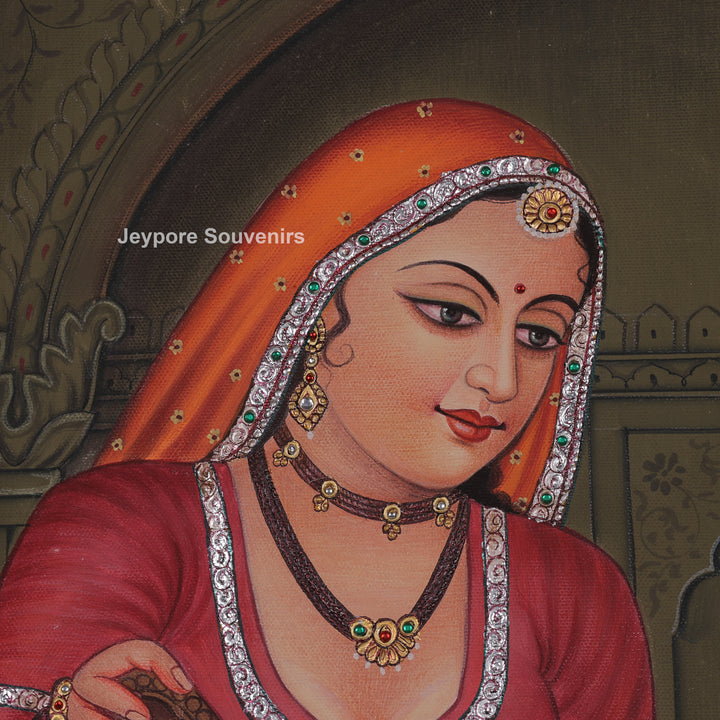 Shringara of the Princess – Royal Rajasthani Miniature Canvas Painting