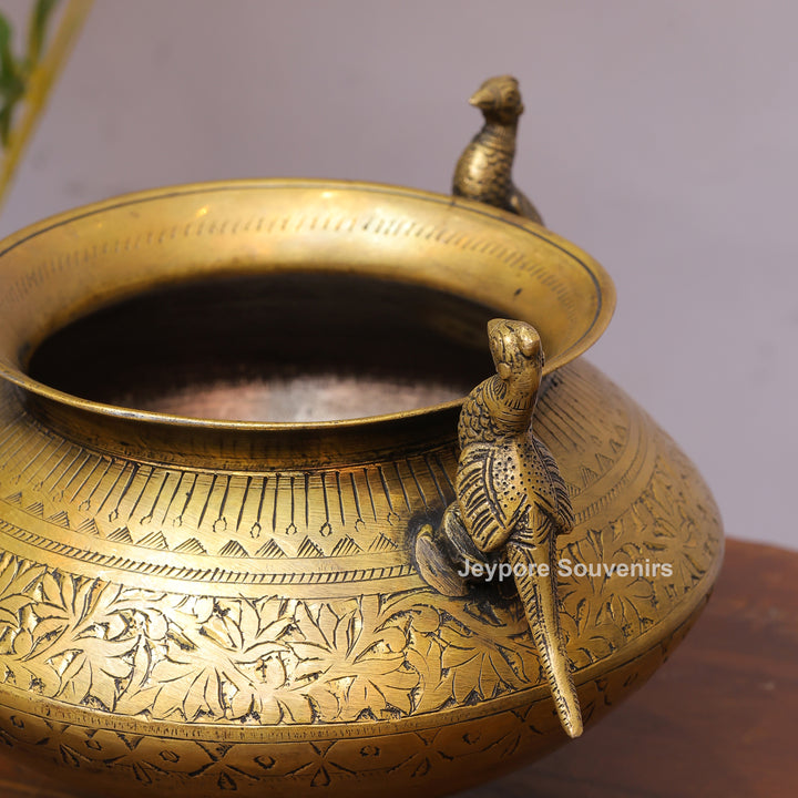 Handcrafted Brass Peacock Handle Decorative Planter – for Home Decor