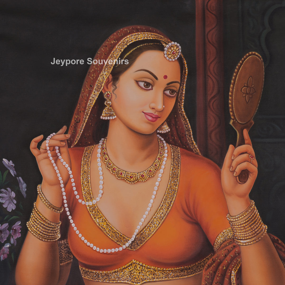 Rajasthani Woman Adorning Herself Hand-Painted Canvas Painting