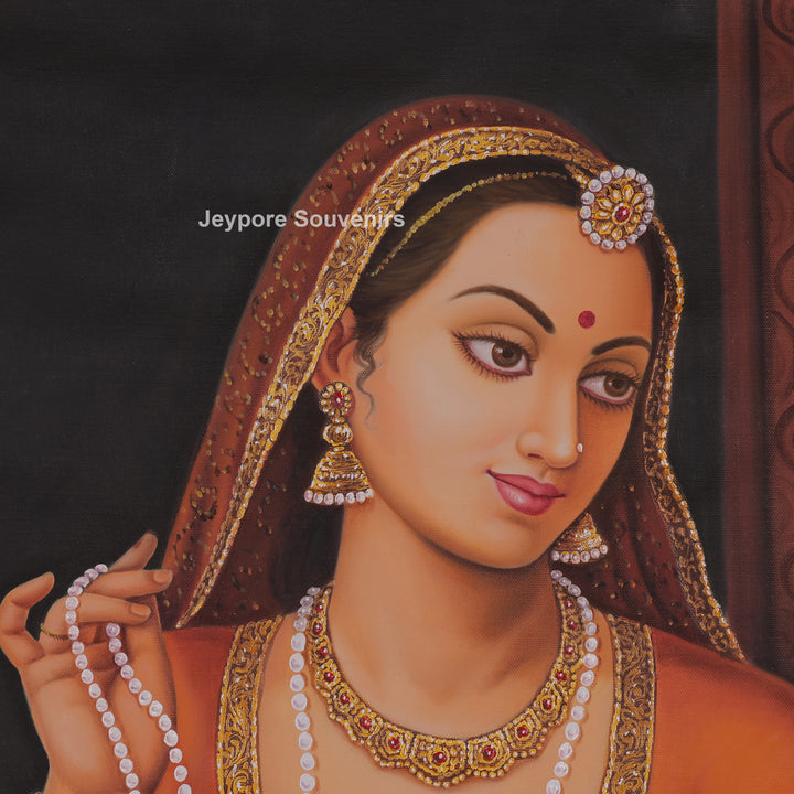 Rajasthani Woman Adorning Herself Hand-Painted Canvas Painting