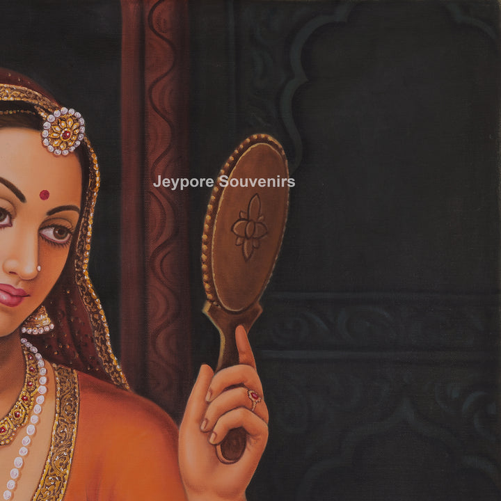 Rajasthani Woman Adorning Herself Hand-Painted Canvas Painting