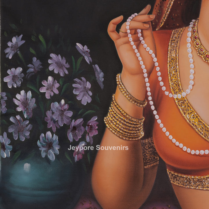 Rajasthani Woman Adorning Herself Hand-Painted Canvas Painting