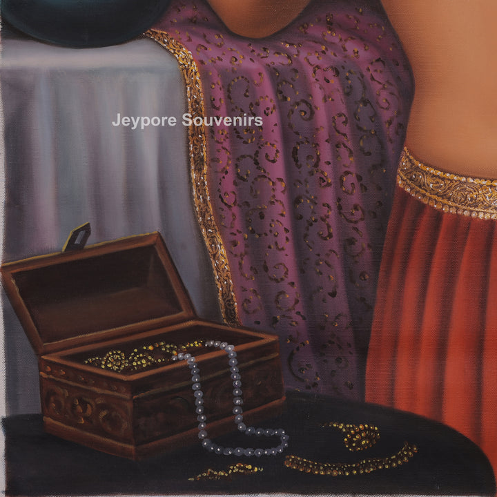 Rajasthani Woman Adorning Herself Hand-Painted Canvas Painting