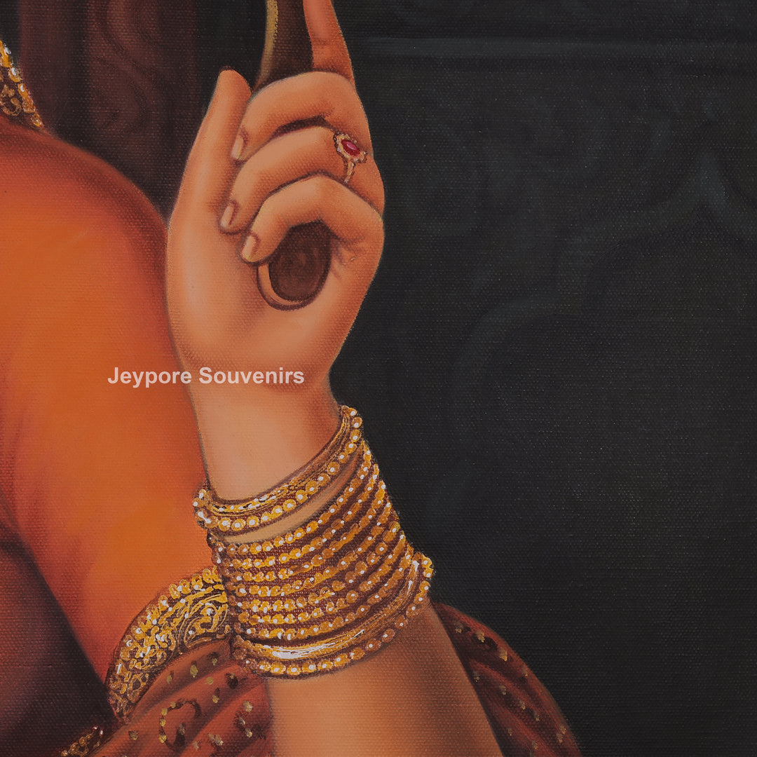 Rajasthani Woman Adorning Herself Hand-Painted Canvas Painting